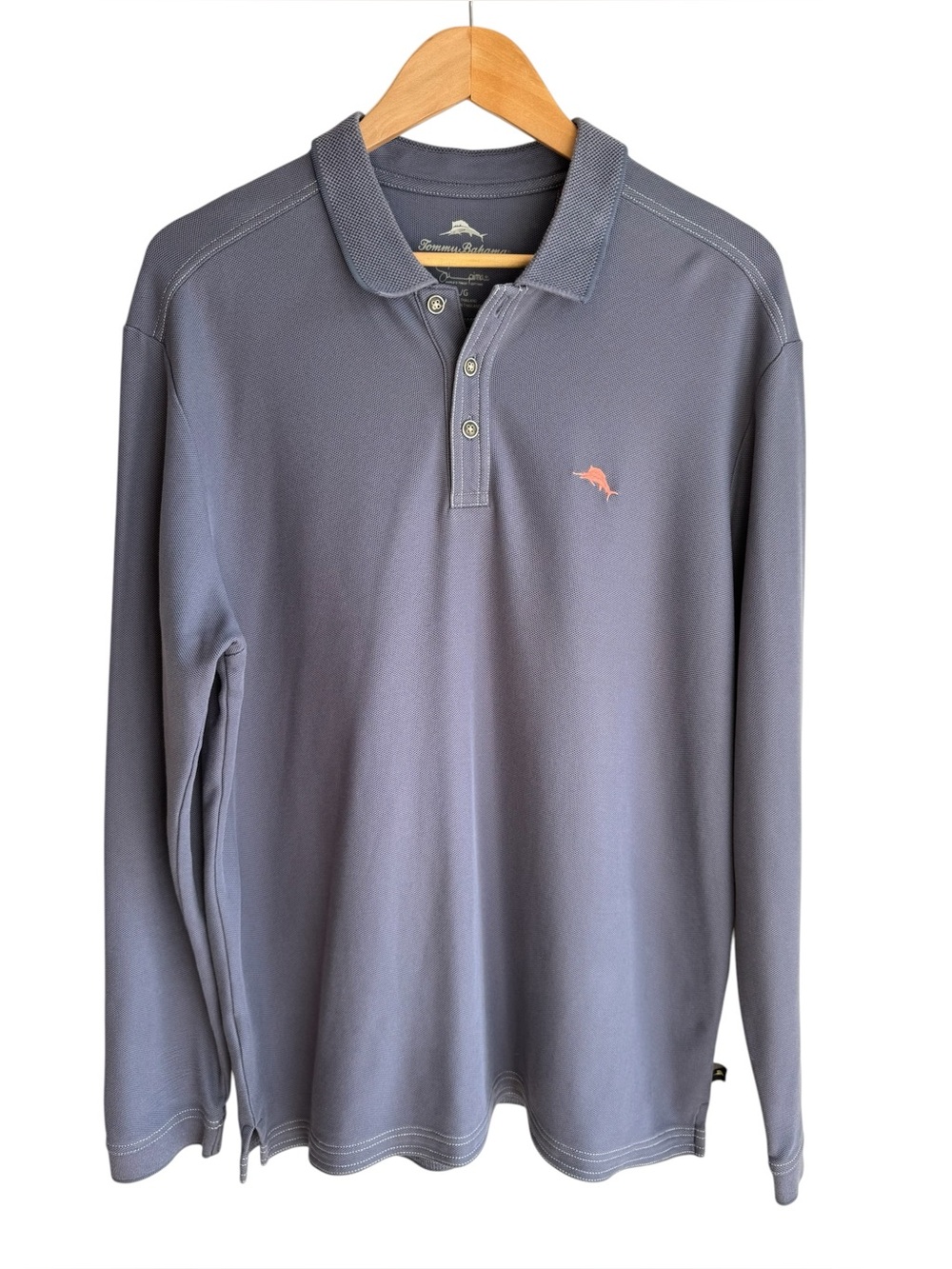 Tommy Bahama Supima Cotton Polo Shirt Mens L Blue Long Sleeve Casual Office